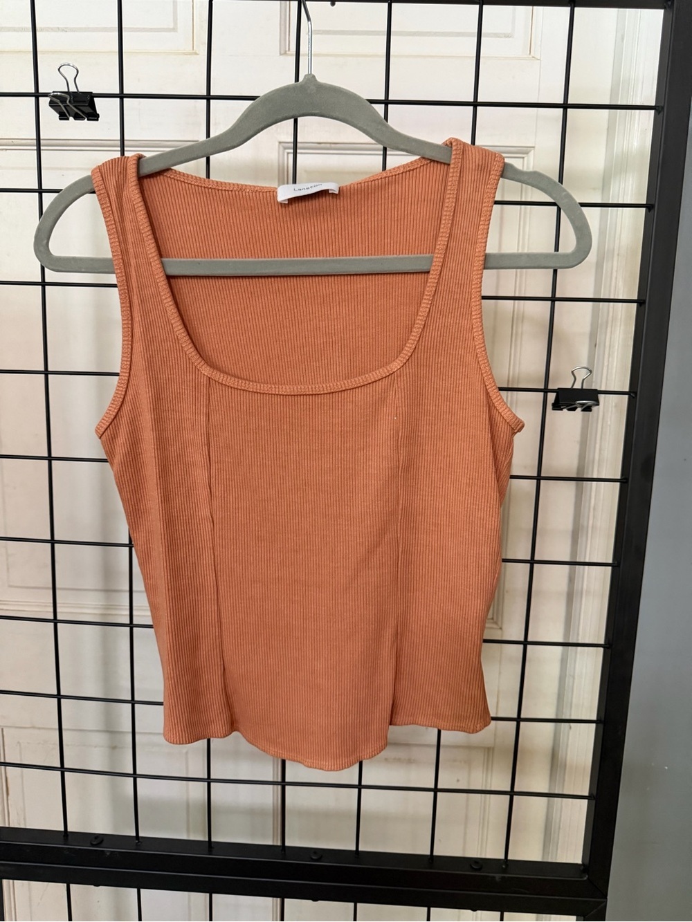 Ribbed Square-Neck Tank Top - Rust by revolve brand Lanston tencel blend